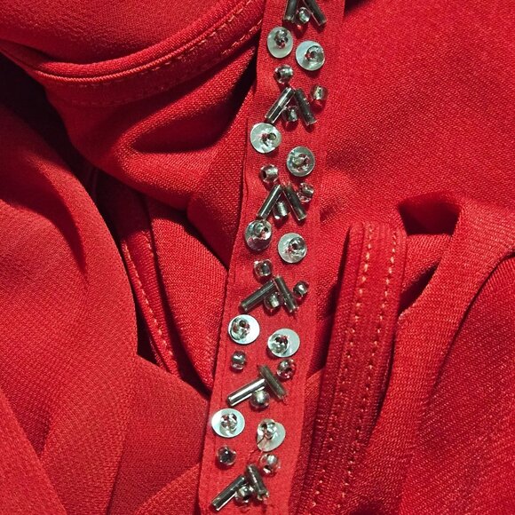 Valentines Elegant Red Layered Chiffon Dress With Rhinestone Embellishments & Co - Picture 5 of 16